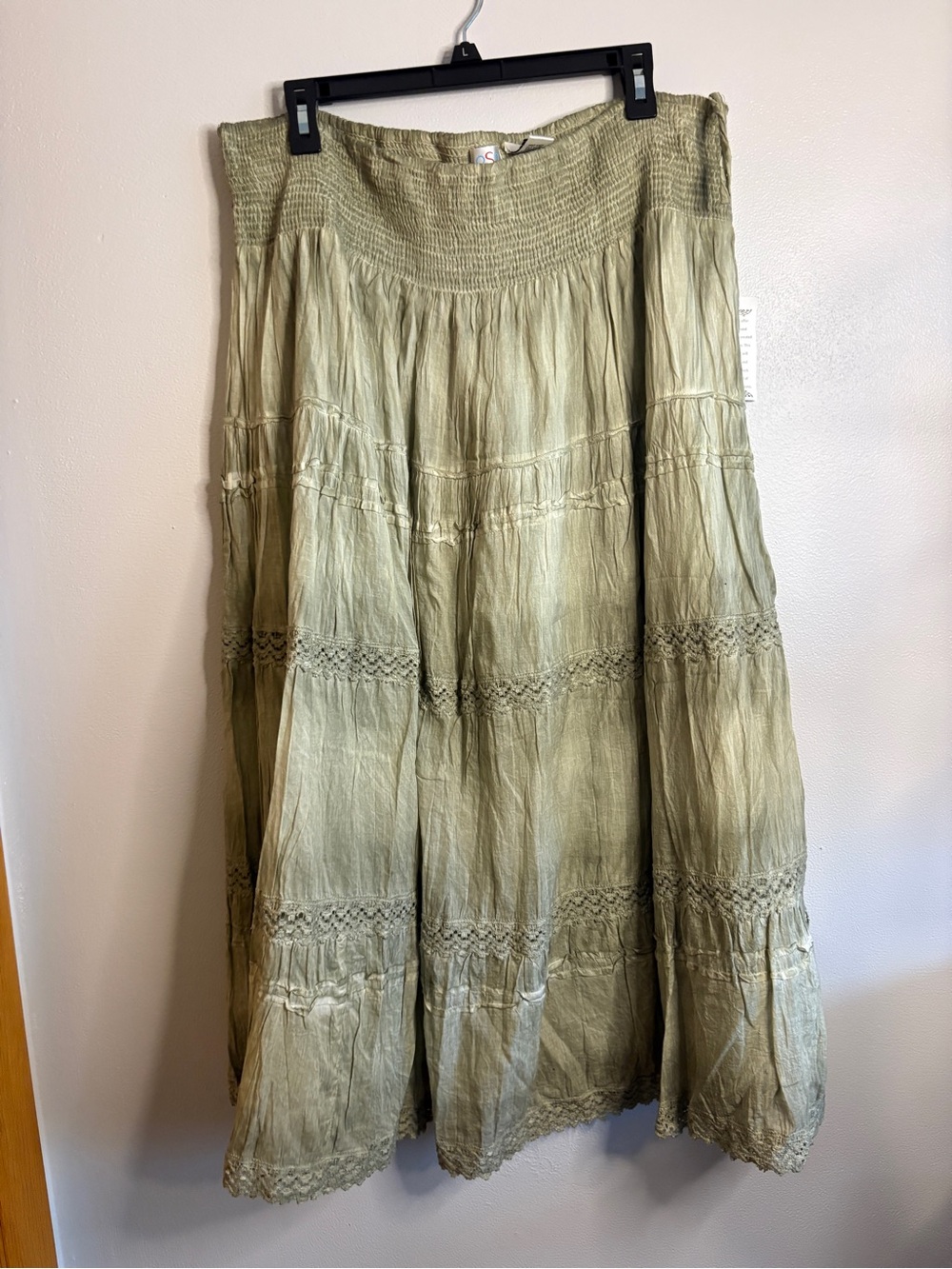 Tiered A-Line Maxi Skirt in Olive Green Boho